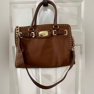 MICHAEL KORS Hamilton Large Studded Leather Satchel w/ Gold Tone Hardware